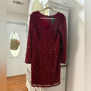 ADRIANNA PAPELL NWT NEW red sequin long sleeve dress formal event size 16
